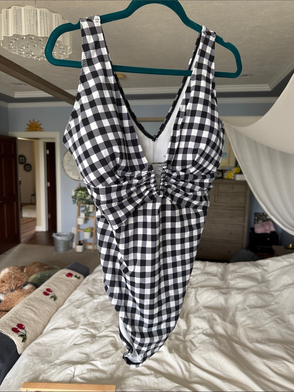Adore Me Black and White Gingham Swimsuit Label View